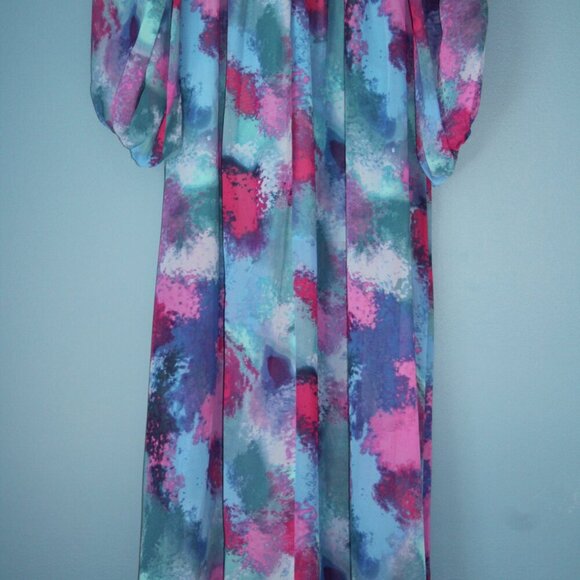 bar III Womens Size 2 Watercolor Flowy V Neck Long Sleeve Dress NWT - Picture 15 of 16